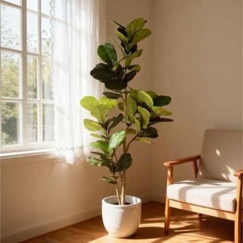 Okak 6FT Artificial Fiddle Leaf Fig Tree with Black Plastic Pot, Indoor Faux Trees with Real Touch, Artificial Plants for Living Room, Corner, Green