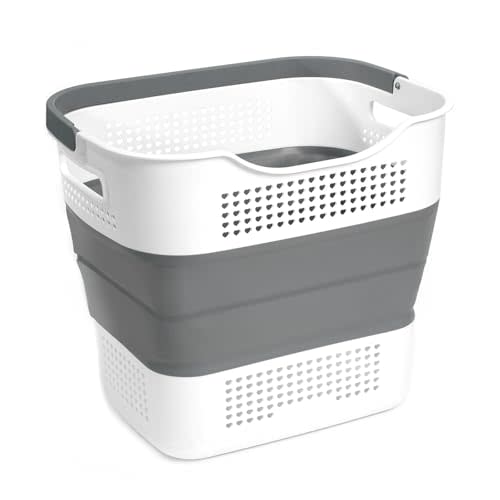 GREATLINK Foldable Laundry Basket Collapsible Laundry Hamper, Laundry Basket Dorm with Handles, Clothes Hamper & Laundry Bin, Pop Up Storage Container/Organizer, Plastic Hamper/Basket, Grey