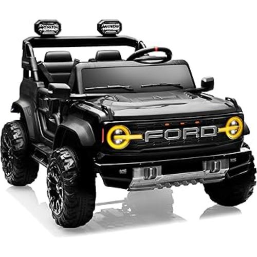 First Ride On 24V Ride on Toys for Big Kids, Licensed Ford Bronco Raptor Electric Car 2 Seater with Remote Control, Kids Ride on Cars w/ 2-Seater, 4.3 Mph Max Speed, Soft Start Function (24V, Black)