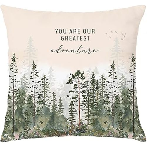 Forest Nursery Decor, You are Our Greatest Adventure Pillow Covers 18x18, Nature Woods Wildflower Botanical Decorative Throw Pillow Covers for Kids Bedroom Nursery Dorm, Set of 2