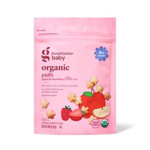 Organic Puffs Baby Snacks - Apple Strawberry - 1.48oz - Good & Gather™: 8+ Months, Ready to Eat, Bag, 3rd Stage
