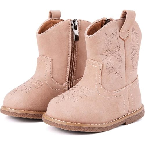 BMCiTYBM Baby Cowboy Cowgirl Boots Infant Western Boots Toddler Boys Girls Round Toe Riding Mid Calf Boots All Seasons for 6 9 12 18 24 Months