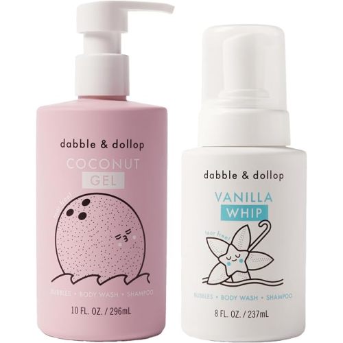 Dabble & Dollop Duos: Coconut Cream Pie - Kids 3-in-1 Shampoo, Body Wash & Bubble Bath Bundle - Gel + Foam Whip Set (Pack of 2)