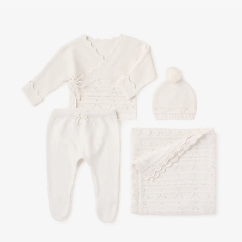 White Cashmere Pointelle Layette Set with Box – Elegant Baby