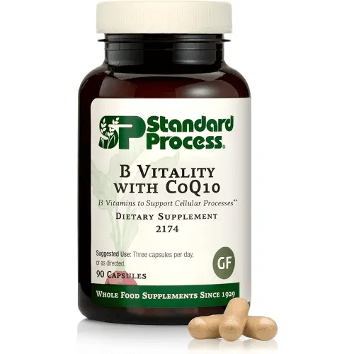 Standard Process B Vitality with Coq10 - Cellular Health Supplement with Biotin, Vitamin B12 & Folate - Vegan, Gluten-Free & Non-Dairy - 90 Capsules (30 Servings)