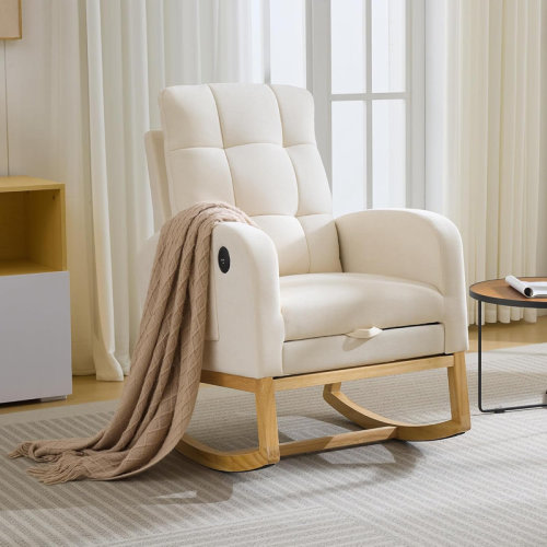 Isabelle & Max™ Chair with Nursery Rocking Chair - Linen Upholstered Glider Rocker with Side Pocket, Footrest, High Back Nursing Chair with Wood Legs, Modern Accent Armchair for Living Room, Bedroom | Wayfair