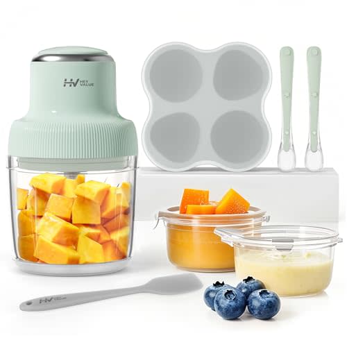HEYVALUE Baby Food Maker, 13-in-1 Baby Food Puree Blender for Baby Food, Fruit, Vegatable, Meat, with Food Containers, Baby Food Processor Freezer Tray, Silicone Spoons, Silicone Spatula(Light Green)