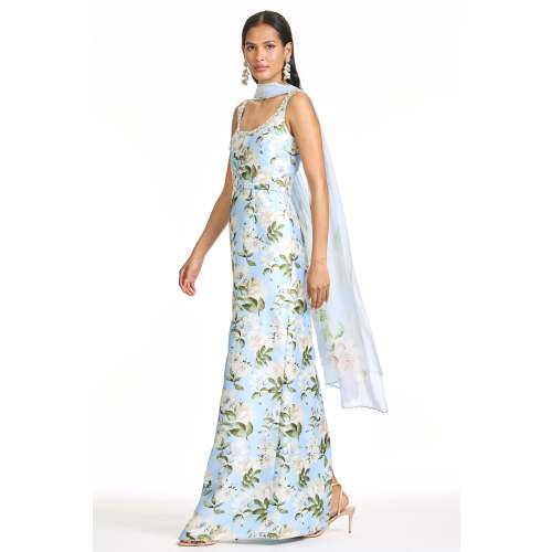 EMBELLISHED LANA GOWN in SKY CAMELLIA | Sachin & Babi