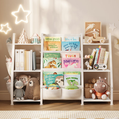 Isabelle & Max™ 38.4'' W X 29.9"H Kids Bookcase 3-Tier Metal Book Display with Book Sling Shelf White & Reviews | Wayfair