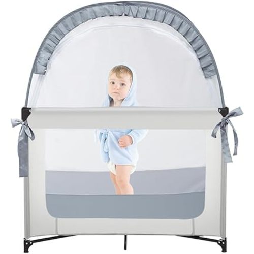 Baby Pack and Play Tent, Pack N Play Canopy to Keep Baby from Climbing Out, Crib Tent for Playard, Pop Up Mini Crib Tent Against Falls, R07s-blue