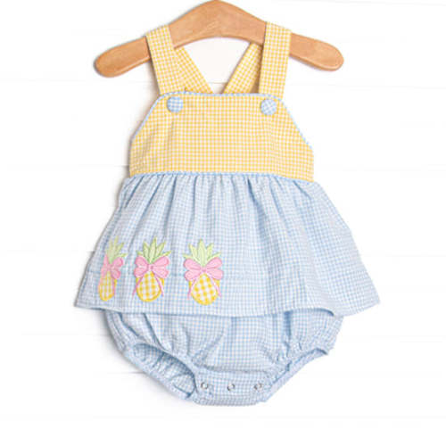 Pineapple Paradise Applique Skirted Bubble, Blue – Stitchy Fish