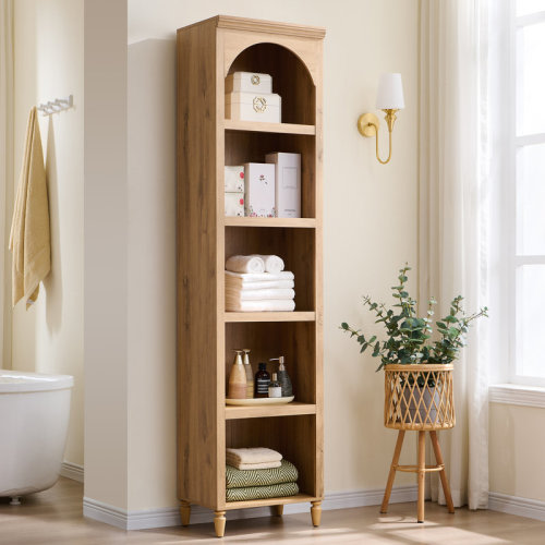 Ebern Designs Ahart 76" Tall Arched Bathroom Storage Cabinet, 5 Tiers Modern Wooden Arched Cabinet w/Adjustable Shelves, & Reviews | Wayfair