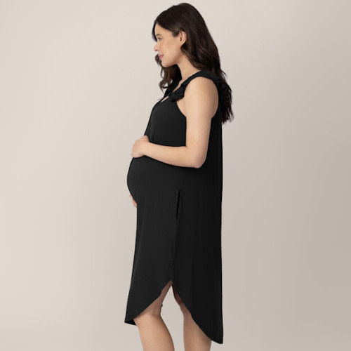 Ruffle Strap Labor & Delivery Gown - Black