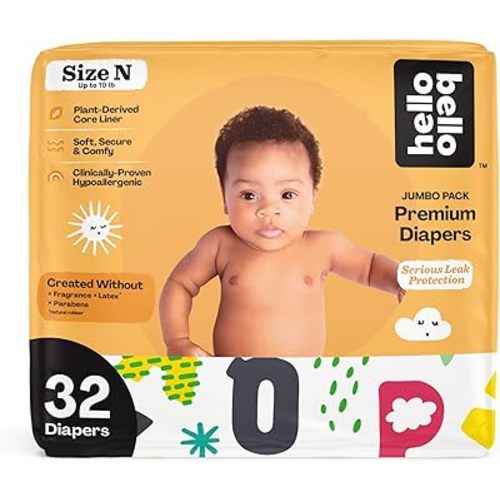 Hello Bello Diapers Size Newborn, 32 Count of Disposable, Extra-Absorbent, Hypoallergenic Baby Diapers with Snug and Comfort Fit, Alphabet Soup