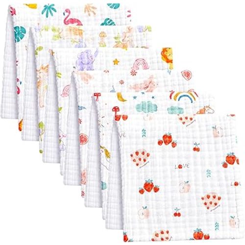 6 Pack Baby Muslin Burp Cloths - 20" x 10" Cotton Burp Rags 6 Layers Muslin Cloth Absorbent Ultra-Soft Burping Cloths Feeding Gifts for Newborns Girls
