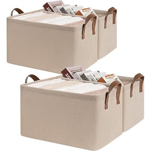 CHICVITA Storage Baskets for Shelves, Large Fabric Organizer Bins with Handles, Closet Organizers and Storage for Living Room, 16 ¾" L x 11" W x 9 ¾" H, Brown, 4-Pack