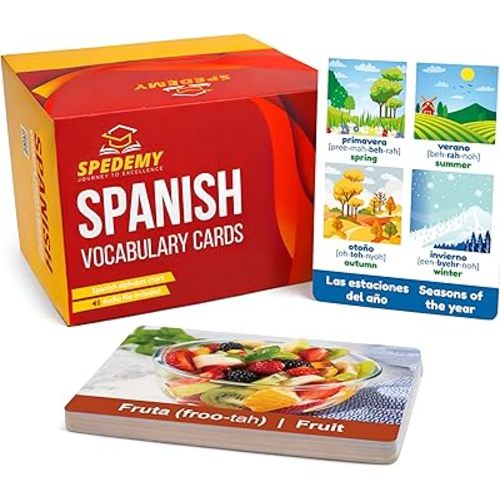 Spanish Vocabulary Cards for Kids & Adults Beginners - 276 Bilingual Study Cards 720 Words with Interactive Web Learning Portal: Native Audio, 4-Step Quizzes, Typing Games - Learning Resource