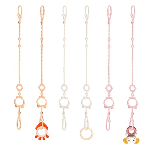 Sopkdey Toy Straps for Baby, 6pcs Adjustable Toy Holder for Stroller Accessories, Silicone Baby Tether Pacifier Clip, No Throw Baby Travel Essential Leash for High Chair, Car Seat, Baby Toy Clips