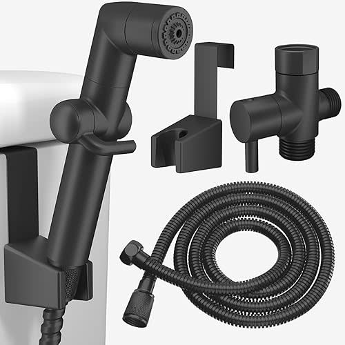 MIAOHUI Muslim Shower, Handheld Bidet Sprayer for Toilet, Cloth Diaper Sprayer, Health Faucet, Bum Gun with Hose and Holder, Wall or Tank Mount (Black)