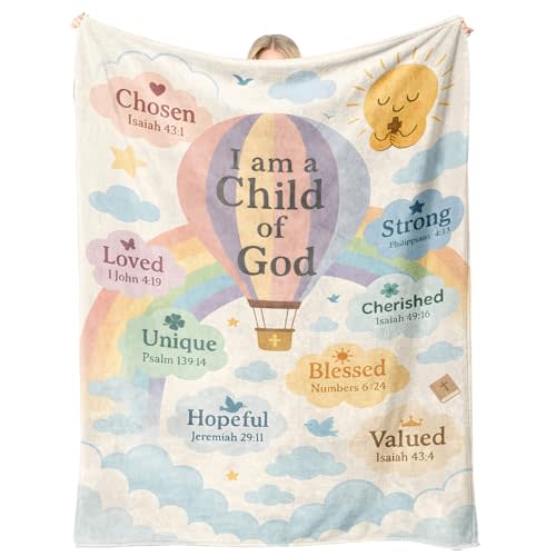 I Am a Child of God Christian Throw Blanket Gift, Inspiring Scripture Bible Verse Nursery Decor, 50'' x 60'', Baptism First Communion Confirmation Birthday Christmas Baby Shower