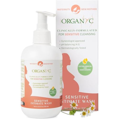 Organyc Feminine Wash for Maternity, Intimate Skin Care, Gentle Hygiene Essentials with Moisturizing Cottonseed Oil & Chamomile, Postpartum Essentials, 8.5 fl oz