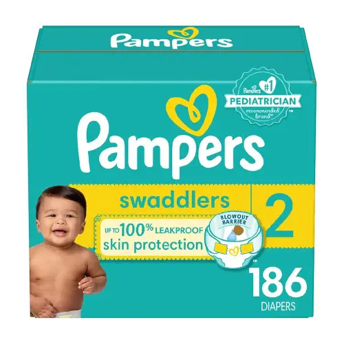 Pampers Baby Diapers - Swaddlers - Size 2, 186 Count, Ultra Absorbent Disposable Infant Diaper