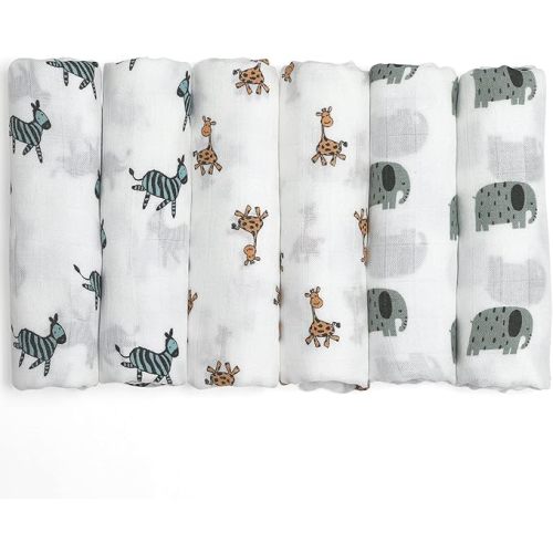 GLLQUEN BABY Receiving Blanket Boy Cotton Muslin Swaddle Blankets Girl Newborn Squares Breathable & Soft Thin Baby Blankets Cloths Double Absorbent Infant Swaddling Wrap - 6 Pack (Giraffe)