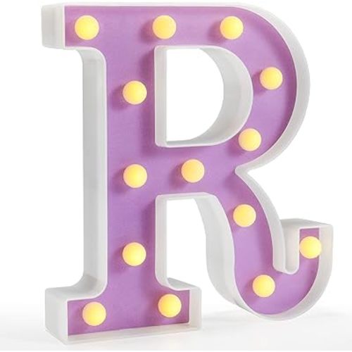 Pooqla LED Letter Lights, Purple Light Up Alphabet Sign, Colorful DIY Marquee Night Light with Warm White LED, Home Party Birthday Wedding Bar Decoration, Purple Letter R