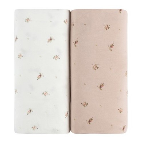 Aurora Fitted Bassinet Sheet Set - 2 pk - 100% Jersey Knit Cotton - Ivory/Pink Floral Printed