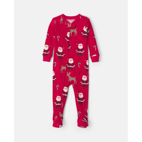 Baby 1-Piece Beige Santa Christmas 2-Way Zip 100% Cotton Snug Fit Footed Pajama - Red | Carter's