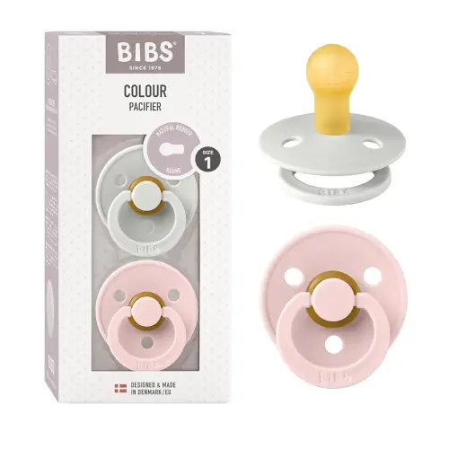 BIBS Pacifiers Colour Collection | Natural Rubber Baby Pacifier | Set of 2 BPA-Free Soothers | Made in Denmark | 0+ Months (Pack of 2) | Blossom/Haze