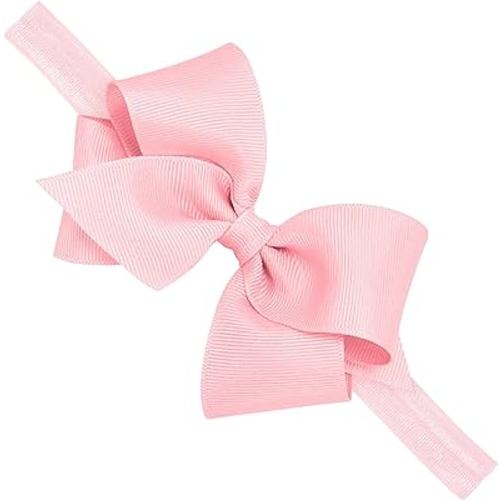 Wee Ones Girls' Classic Grosgrain Hair Bow on a Matching Baby Hair Band, For All Hair Types, Small Bow, 0-6 Months, Light Pink