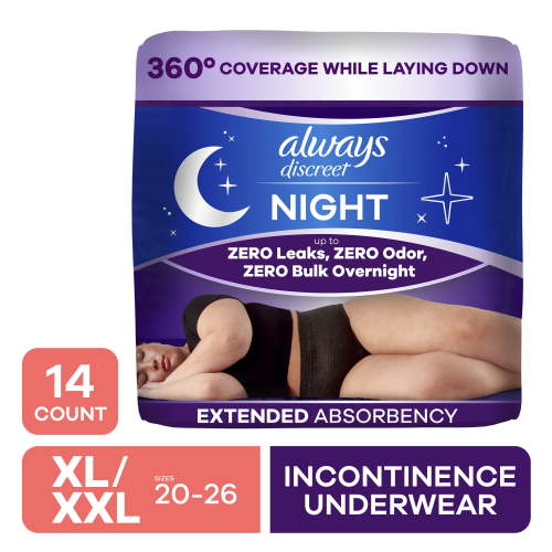 Always Discreet, Adult Incontinence Overnight Underwear, XL, 14 CT