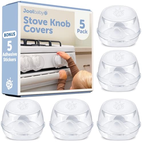 Jool Baby Clear Stove Knob Covers (5 Pack) Child Safety Guards, Durable Design - Baby Proof