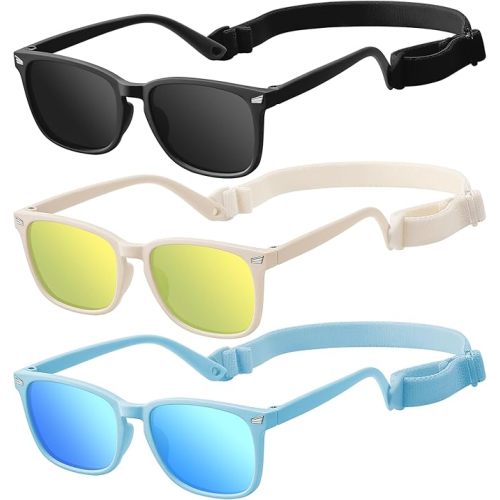 Baby Infant Toddler Sunglasses with Strap, 3 Pack Infant Sunglasses for Boys & Girls 0-24 Months, UV Protection