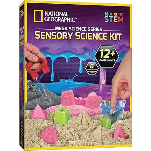 National Geographic Sensory Science Kit - Mega Science Kit, Includes Sensory Play Sand for Kids, Slime, Putty, and Other Projects, Slime Kit for Boys and Girls, Stress Relief Toy (Amazon Exclusive)