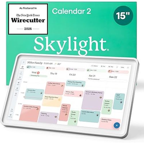 Skylight Calendar 2 - 15-inch Full HD Touchscreen Digital Calendar, Featured on Wirecutter - Wall Planner & Interactive Chore Chart, Smart Family Organizer, 16GB Storage, Wi-Fi, Wall Mount Included - Shadow Box, Silver