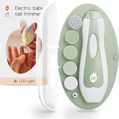 Baby Uma LED Baby Nail Trimmer Electric - Auto-Safety Stop Baby Nail Clippers, Bi-Directional Electric Baby Nail File with 2 Speeds & 6 Filing Discs, Newborn Essentials (+ Travel Case)