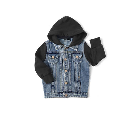 Hooded Denim Jacket - Black