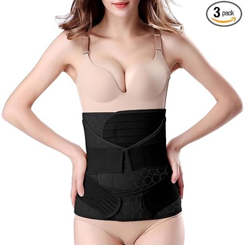 ChongErfei 3 in 1 Postpartum Belly Wrap - Recovery Belly/Waist/Pelvis Belt Black Postpartum Belly Band,Black L