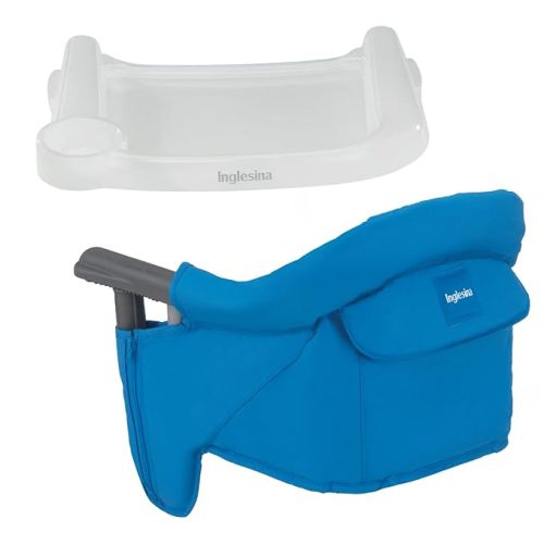 Inglesina Fast Table Chair - Light Blue + Fast Dining Tray - Portable Baby High Chair - for Babies & Toddlers to 37 lbs - Fits Tables 0.8'' to 3.5'' Thick - Compact & Easy to Use - Travel Bag Included