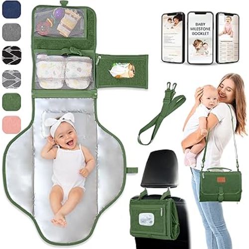 Portable Changing Pad for Baby, Travel Diaper Changing Pad for Newborn, Large Waterproof Baby Changing Mat, Foldable & Detachable Diaper Changing Station with Baby Wipes Pockets, Baby Stuff by Pillani