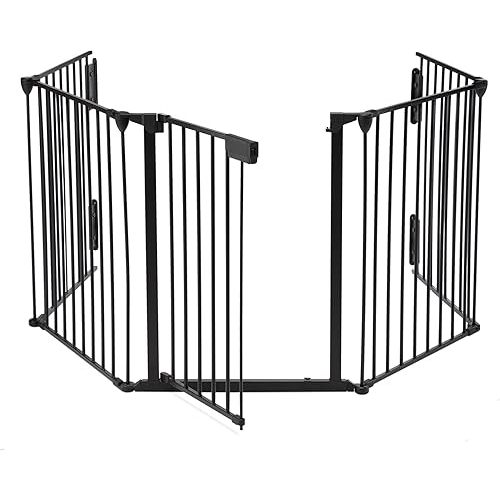 AUXSOUL 118" Wide Baby Gate Metal Safety Playpen - Fireplace Fence for Toddler/Pet/Dog, Fits 72"- 118" Wide, 5-Panel (30" H, Black)