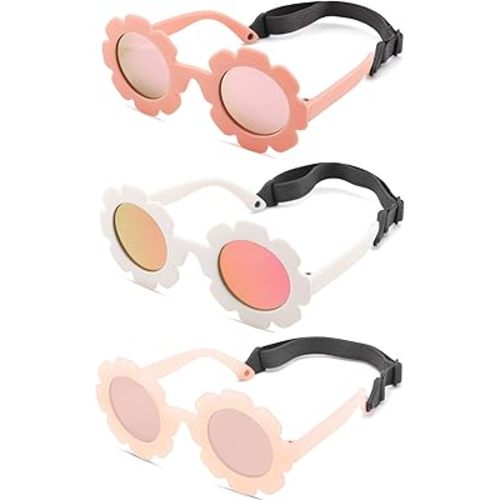 Hycredi Flexible Bendable Flower Baby Polarized Sunglasses with Strap for Newborn Infant Girls Age 0-24 Months