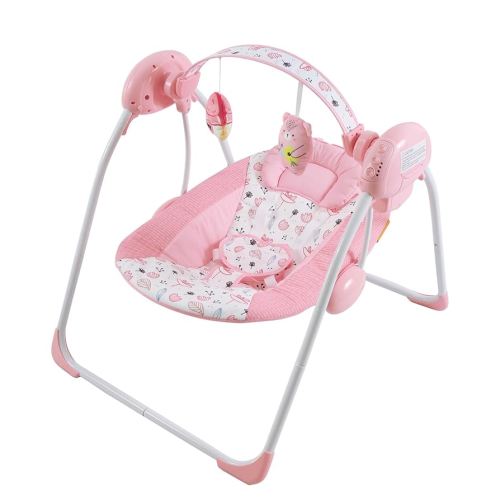 Baby Swing for Baby Girl,Newborn Swing with Music,5 Speed Levels,Timing Setting,Soft Cushion,Pink Foldable Infant Swing for Indoor Outdoor Use 0-9 Months