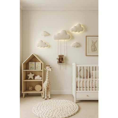 Nursery Cloud LED Light Set: Plush Bear on Swing, Boucle Decor