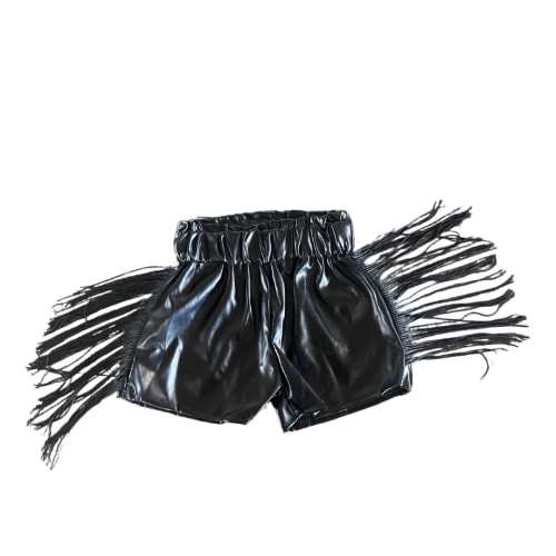 LEATHER TASSEL SHORTS - Black