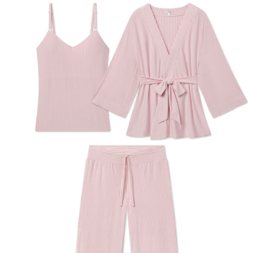 LAKE DreamModal Pajamas | Carnation Pencil Stripe Maternity Kimono Bundle