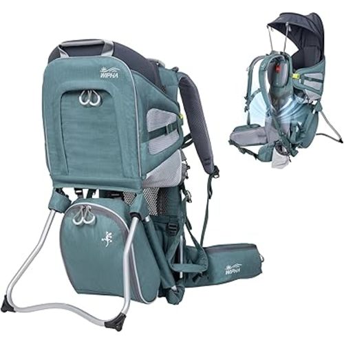 Wipha Baby Backpack Carrier - Lightweight Toddler Hiking Backpack Carrier, Adjustable Baby Carrier with Sunshade, Breathable Design, Large Storage, Travel & Camping (Green)
