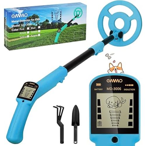 OMMO Metal Detector, Adjustable 27.5”-37.8” Metal Detector for Kids with Intuitive LCD Display, Lightweight Kids Metal Detectors with 6” Search Coil for Exploration Hiking
